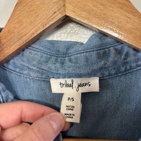 Tribal Jeans Blue and Pink Ombre Denim Shirt Size S - Picture 3 of 6